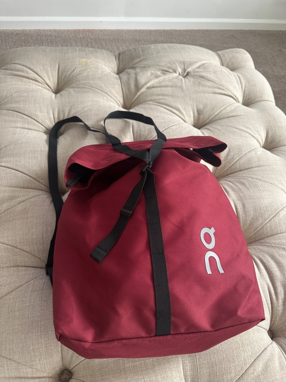 On Running Maroon Roll-Top Backpack with Black Straps